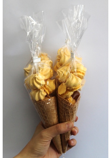 Süt Çocuk Kornet Külah Beze 24 Adet Sarı