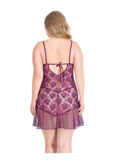 Arias Closet Büyük Beden Mor Kısa Tül Gecelik Mor