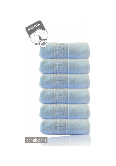 6'lı Mavi Greek El Havlusu - 50x90 Cm, 225 Gr, %100 Pamuk, Spa Ve Otel Havlusu, Günlük Kullanıma Uygun Mavi