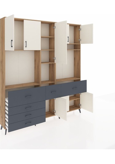 Arges Dolap 10 Raflı 6 Çekmeceli 8 Kapaklı 220x30x243 Çam-aytaşı/antrasit Aytası/antrasıt