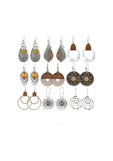 9'lu Çok Renkli Kadın Küpe Seti