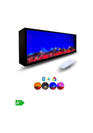 Arif Şömine Dekoratif Elektrikli Yapay Şömine - 90x25x15 Cm - Farklı Renk Modları, Kumandalı, Bluetooth