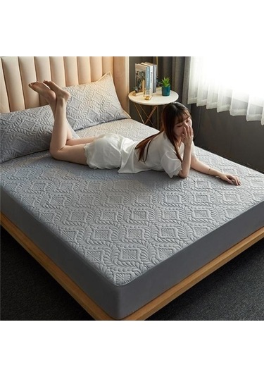 Novahub Grayscale Kapitone Kabartmalı Su Geçirmez Yatak Koruyucu Çarşaf, Yastık Kılıfı Yok, 80x200x30cm, Jms Mağazası Gri
