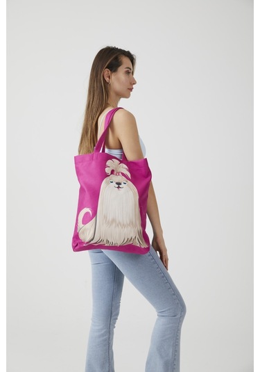 Ays Home Şirin Köpek Bez Alışveriş Plaj Omuz Çantası Fuşya