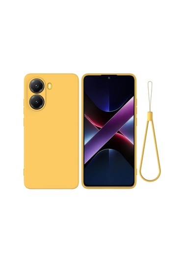 Xiaomi Poco X7 Pro İçin Düz Renk Sıvı Silikon Damlamaz Tam Kapsama Telefon Kılıfı Sarı