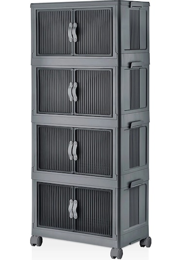 Kitchen Life 4'lü Portatif Istiflenebilir Tekerlekli Organizer Dolap - Mutfak Banyo Rafı Saklama Kutusu Sepet