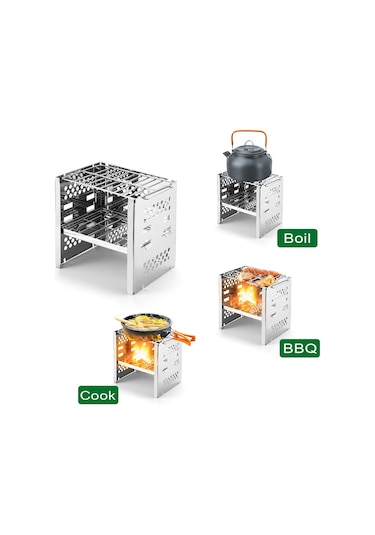 Gq Kamp Odun Sobası Taşınabilir Katlanır Paslanmaz Çelik Sırt Beyaz