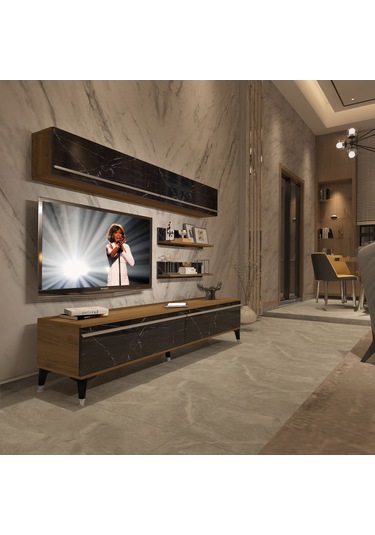Decoraktiv Eko 5 Mdf Std Silver Tv Ünitesi Tv Sehpası Pera - Siyah Mermer