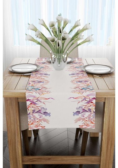 Krem Çok Renkli Marin Desenli Dijital Baskılı Runner Cgh1251 Rn