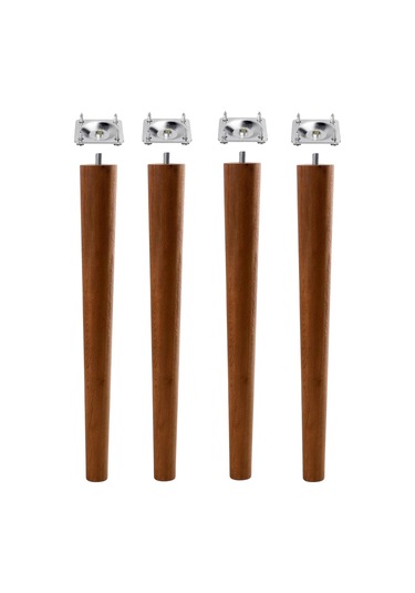 4 Adet Ahşap Ayak 40 Cm Koyu Meşe M8 Civatalı Bağlantı Aparatlı Mobilya Tabure Sehpa Masa Destek Ayağı Koyu Meşe