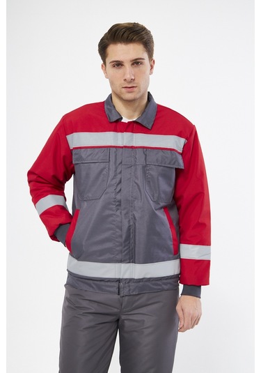 Mervem Kırmızı Robalı Gri Soğuk Hava Montu Su Ve Rüzgar Geçirmez