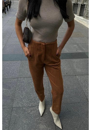 Gülsüm Aydın Süet Pantolon Pensli - Taba Taba