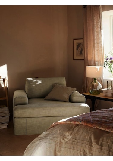 Mode Siesta Kuş Tüyü Berjer 05 Bej Keten Kumaş İşbir Sünger Dair Bej