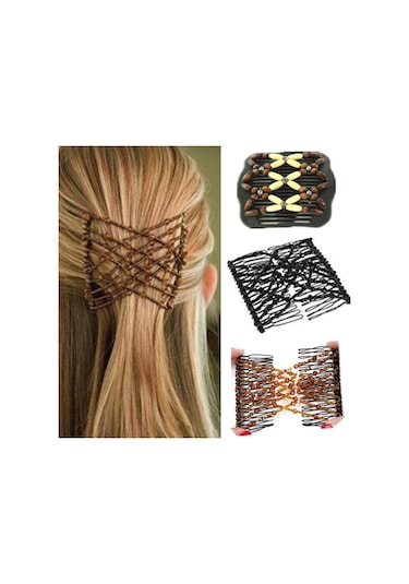 3 Adet Kadın Elastik Sihirli Dıy Vintage Kafa Bandı Moda Saç Makinesi Topuz Saç Tarakları Metal Tokalar Saç Aksesuarları Siyah Çok Renkli