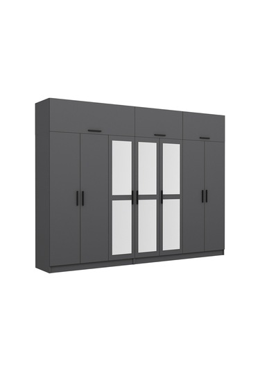 Minar Kale 7 Kapaklı 3 Aynalı 4 Ç Dolap Ve Yüklük Antrasit 235cm Antrasit