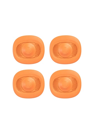 Suofeng 4 Adet Silikon Tüp Kapağı - Duş Banyo Lavabo Tüp Filtresi - Saç Geri Kalıntı Engelleyici - Koku Engelleme - Turuncu Portakal