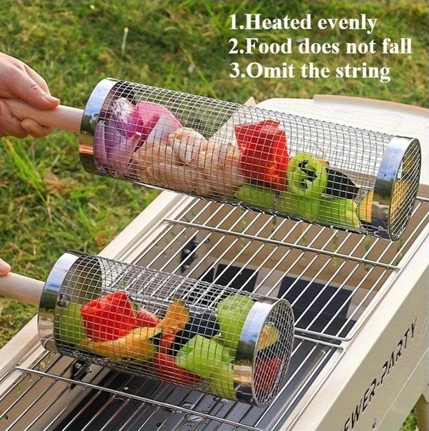 Trendooze 304 Paslanmaz Çelik Döner Izgara Sepeti, 360 Ayarlanabilir Yükseklik