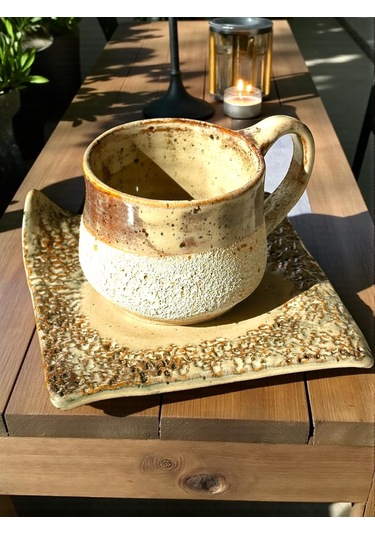 2'li Terra El Yapımı Stoneware Fincan Bej