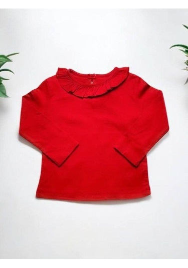 Kız Bebek Yakası Fırfırlı Kırmızı Bluz-14852 Kırmızı