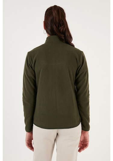 Lela Slim Fit Anti-Pilling Tüylenme Yapmayan Fermuarlı Cepli Hırka 2' Li Paket Bayan Polar 5907002S2 Haki-Lacivert