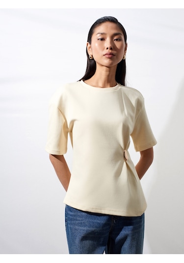 Dilvin 32445 Aksesuar Detaylı Basic T-shirt-açık Sarı