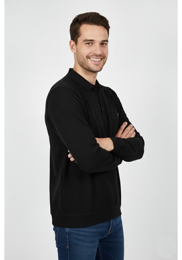 Dynamo Erkek Polo Yaka Cepli Selanik Sweatshirt Regular Kalıp Bgl-st04923 Siyah