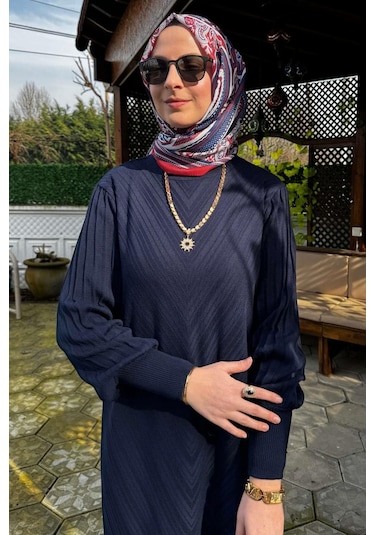 Yağmur Triko Elbise Lacivert Normal