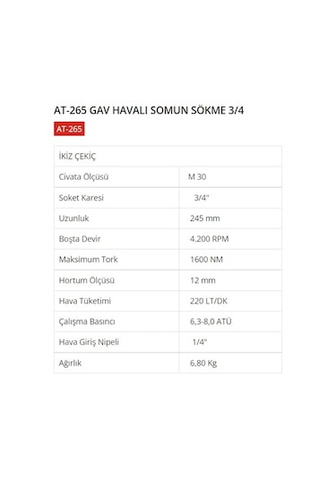 Gav At-265 Gav Havalı Somun Sökme 3/4