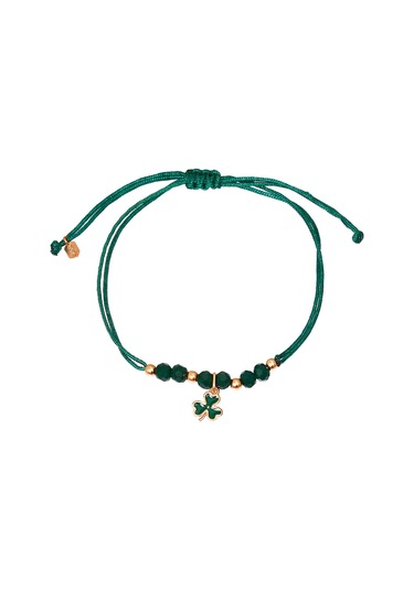 Gümüş Yonca Motifli Taşlı Makrome Bileklik - B069901