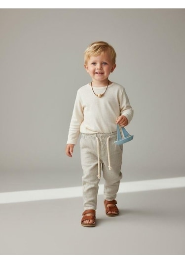 Zekids Erkek Çocuk Desenli Keten Pantolon-16807 Yeşil