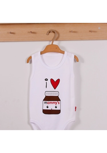 Yeni Doğan 3-12 Ay Mommy's Çikolata Askılı Unisex Body Beyaz Beyaz