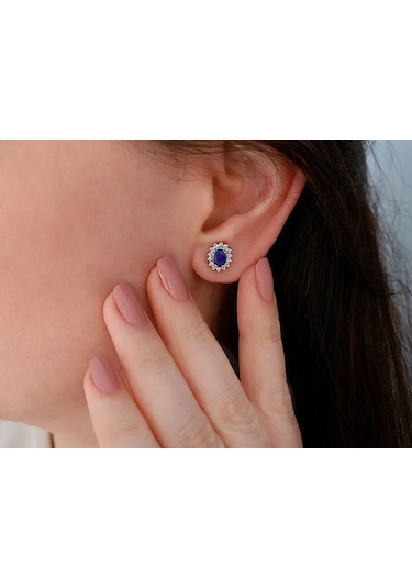 Sirius Pırlanta Oval Safir Taşlı Anturaj Küpe 0804E0128