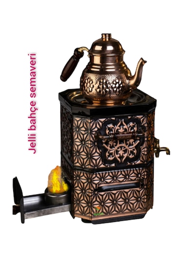 Nostaljik Bakır Semaver Bakır Demlikli Jelli Bahçe Semaveri