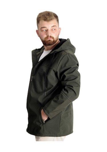 Mode Xl Büyük Beden Softshell Waterproff Kapüşonlu Mont 21235 Haki 001