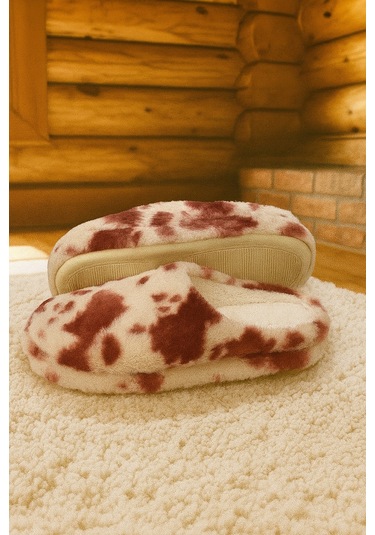 Puffy Kadın Ev Terliği Kışlık Terlik Kauçuk Ses Yapmaz Taban Gülkurusu