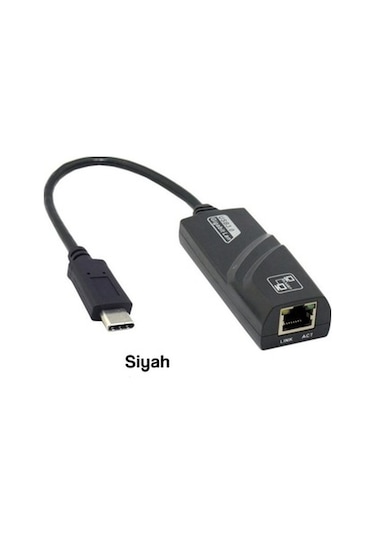 Type-C Ethernet Kablo Dönüştürücü Sadece Windows V Android Uyumlu-Siyah