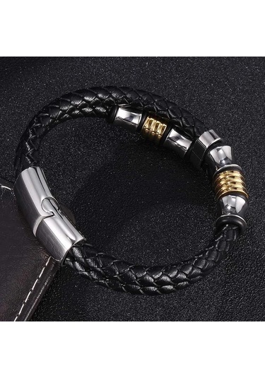 Erkek Klasik Bileklik Moda Takı Siyah Deri İp Zincir Charm Bileklik Spor Günlük Stil Siyah