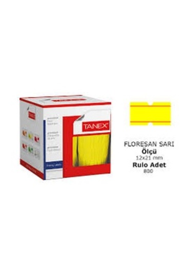 Tanex Fiyat Etiketi 12*21 Fosforlu Sarı Çizgili Motex 6 rulo (800 Ad. etiket)
