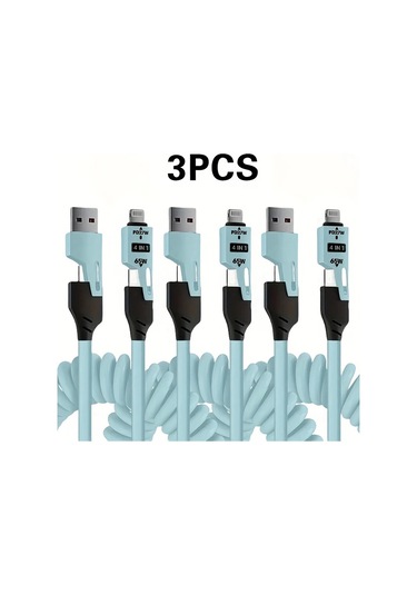 Chuangyinshop 3 Parça Pd 65w 4ü1 Hızlı Şarj Kablosu Blue 1.5m Xiaomi Huawei Oppo İphone Uyumlu İpad Uyumlu İçin