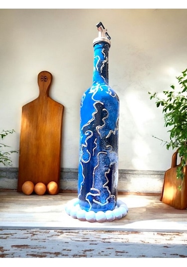 El Yapımı Altın Varaklı Yağdanlık Tasarım Sunum Standı İle Şık Mutfaklar Ve Sofralar Mavi