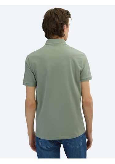Haki Düz Polo Yaka %100 Pamuk T-shirt Haki
