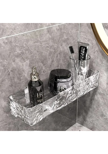 Xiyyadms Banyo Düzenleme Rafı - Tek Seviye, Dayanıklı Malzeme, Kolay Kurulum, Şampuan/şampuan/spons Depolama, Modern Tasarım Şeffaf