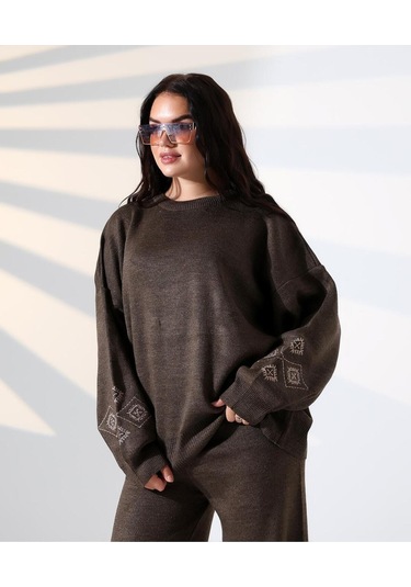 Marakeş Esintisi Alt-üst Triko Takım Kahverengi