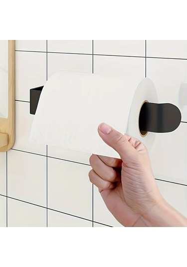 Sunshine011 Kendinden Yapışkanlı Siyah Duvar Kağıt Havlu Askısı - Mat Siyah, Delme Ve Vida Yok Siyah