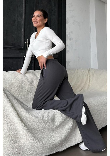 Madmext Füme Bol Paça Kadın Eşofman Altı Mg2279 Füme