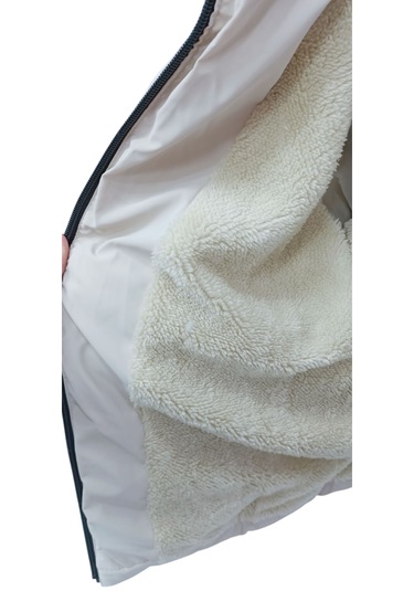 Kız Çocuk /erkek Çocuk Kapüşonu Çıkabilen İçi Peluş Astarlı Fermuar Cepli Krem Renk Mont Krem