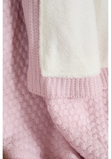 Toffy Toz Pembe Düz Örgü Bebek Battaniyesi 100x100 Pembe