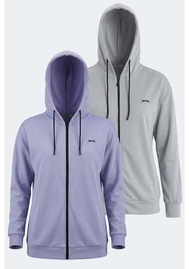 Slazenger Kathleena 2 Li Set Kadın Sweatshırt Gri - Mor