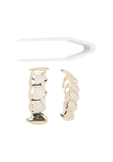 Lemestar Hip Hop Altın Diş Protezi: Delikli Tasarım, Mikro Zirkon Taşlı Zincirli, Üst/alt Dişlere Uygun, Kaliteli Pirinçten Yapım Gold