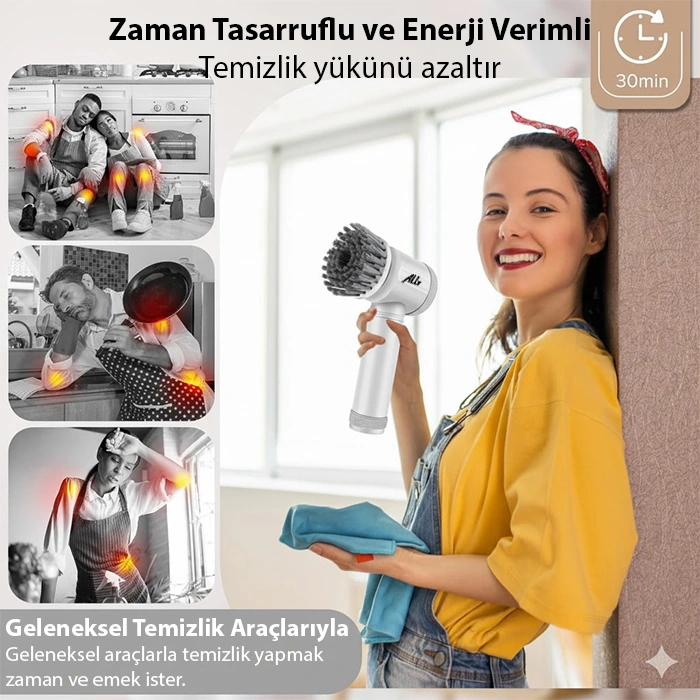 Ally Magic Brush 5in1 Fırça Başlıklı Şarjlı Temizleme Fırçası Banyo/fayans/zemin Temizleyici